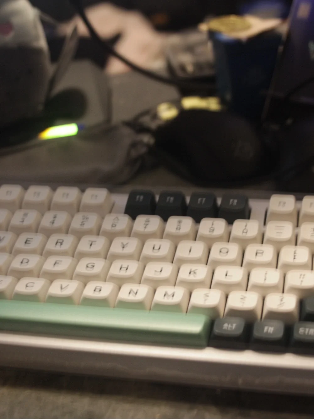 White Mechanical Keyboard with Mint and Dark Green Keycaps